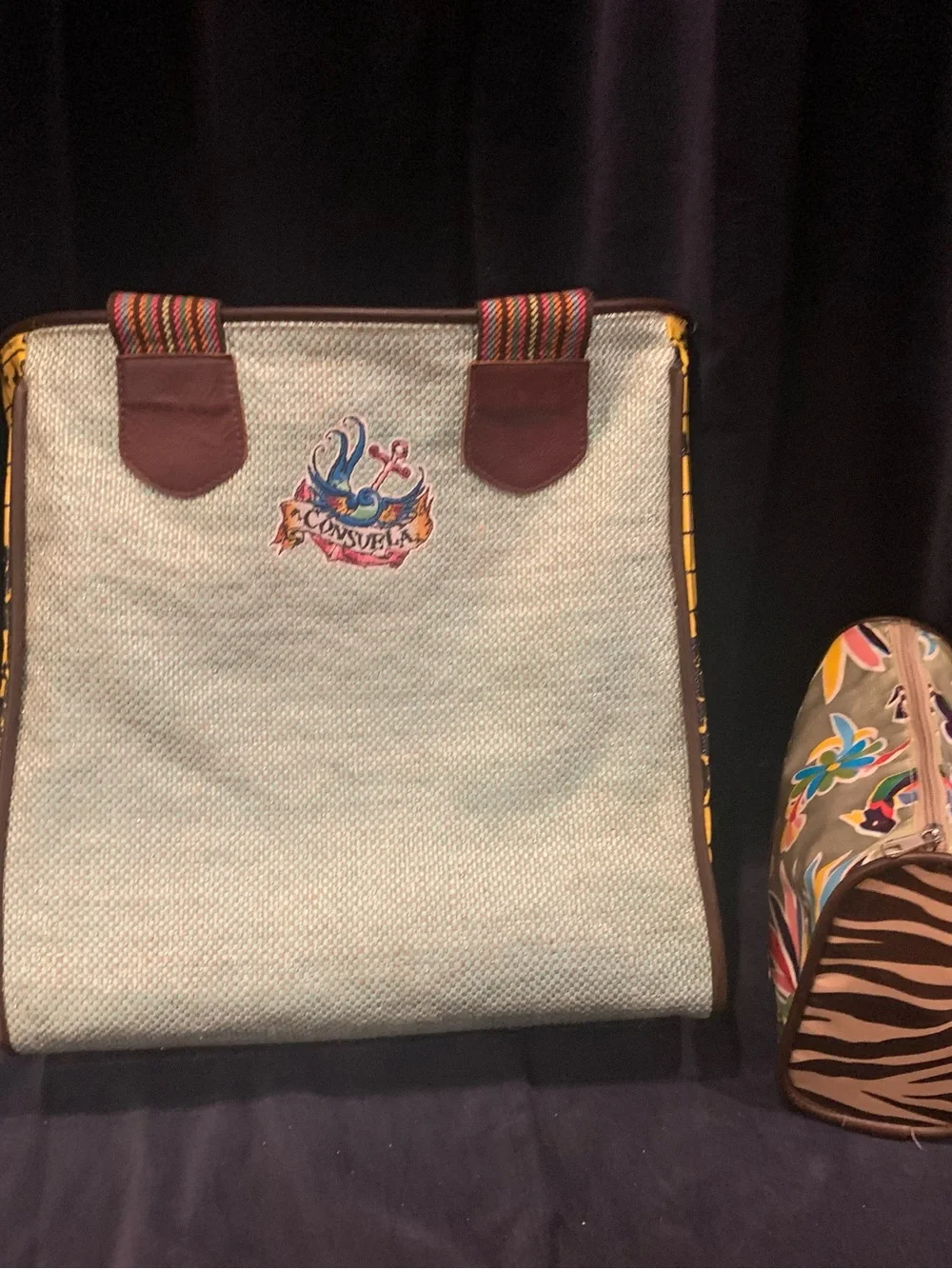 Consuela bag with small cosmetics bag.